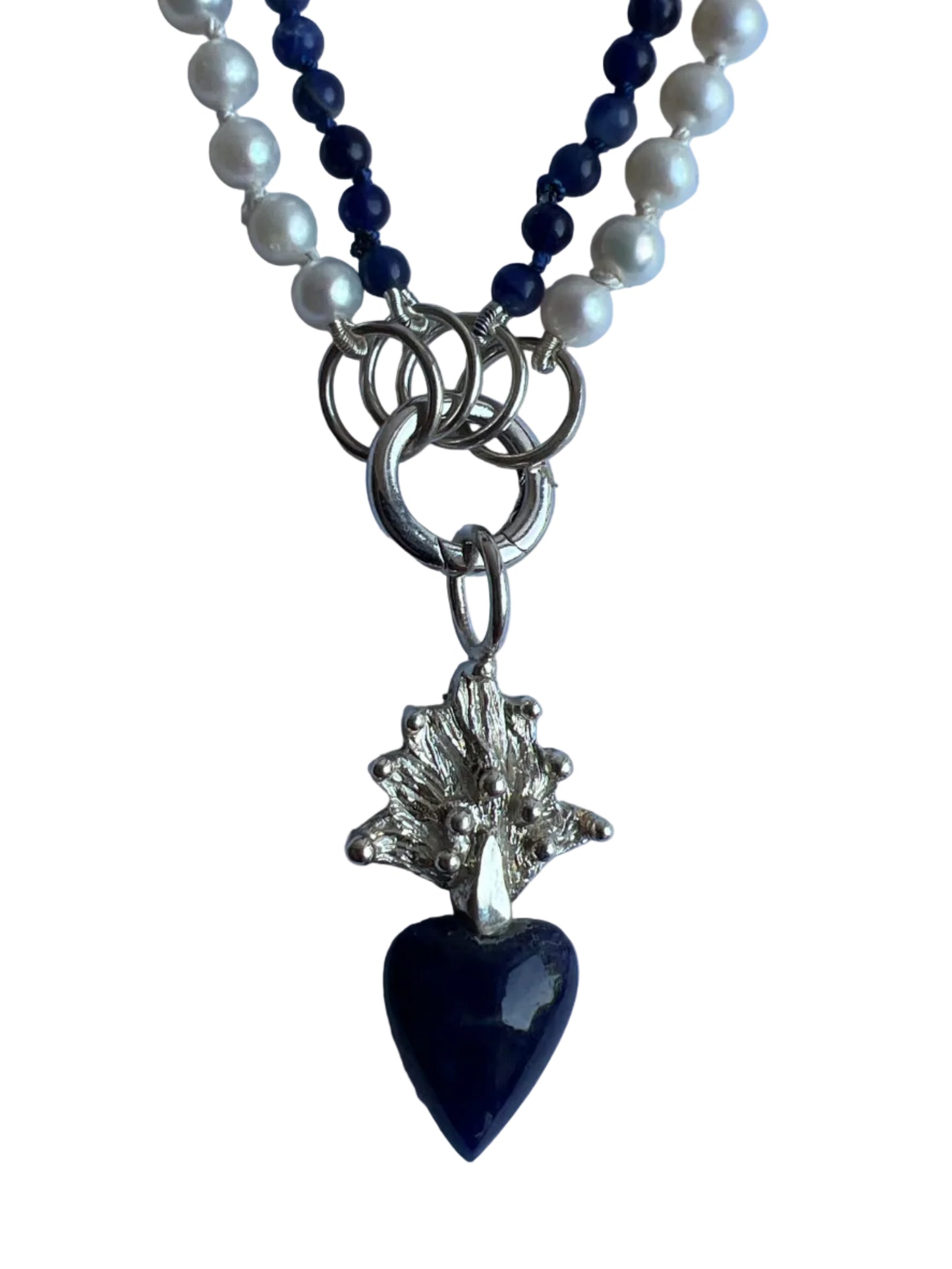 Sodalite Knotted Necklace With Silver Pendant