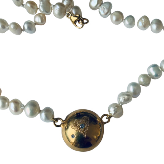 Large Gold Plated Half-dome Pearl Necklace