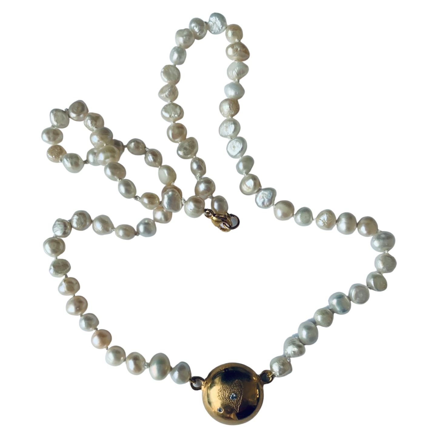 Large Gold Plated Half-dome Pearl Necklace