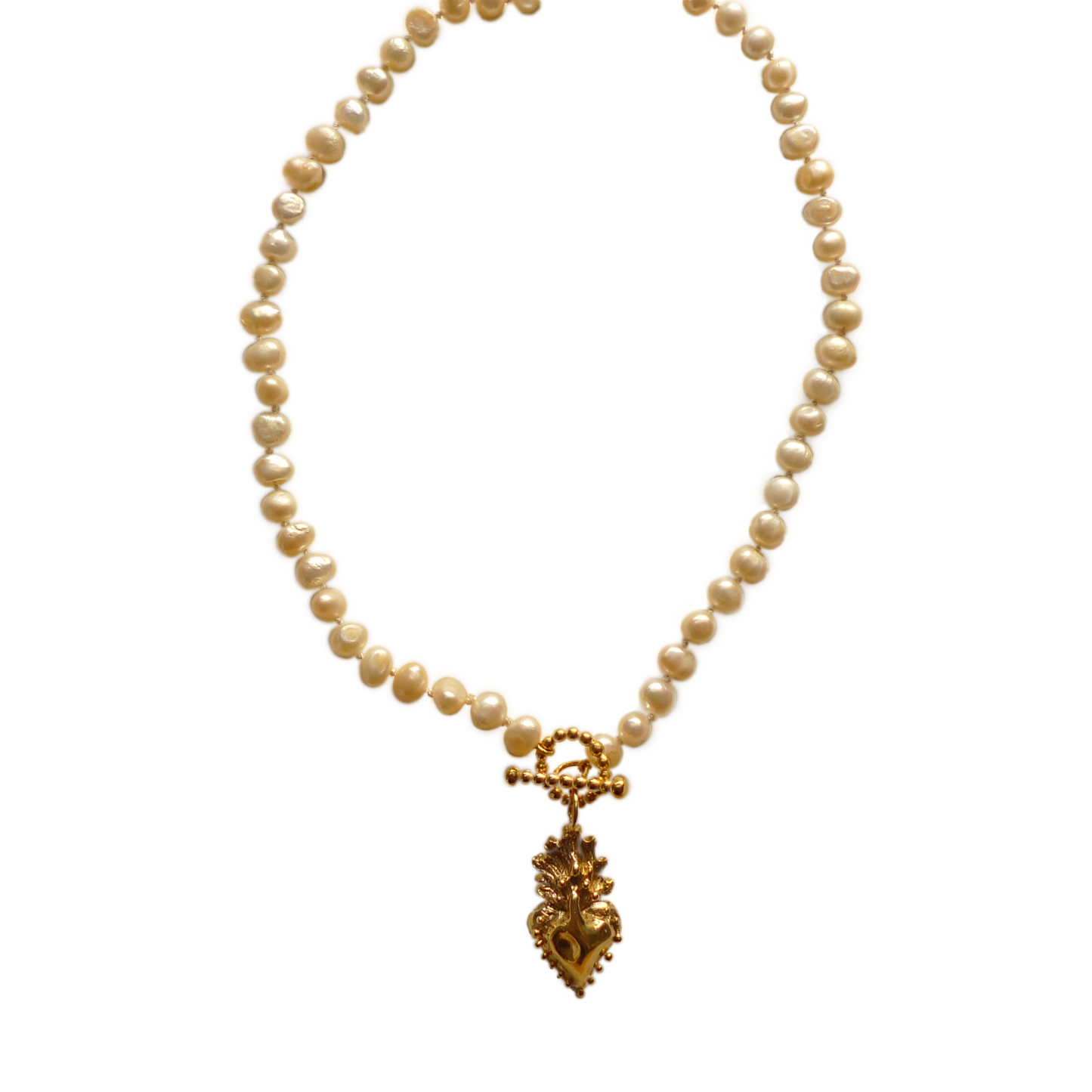 Pearl Necklace with Golden Heart