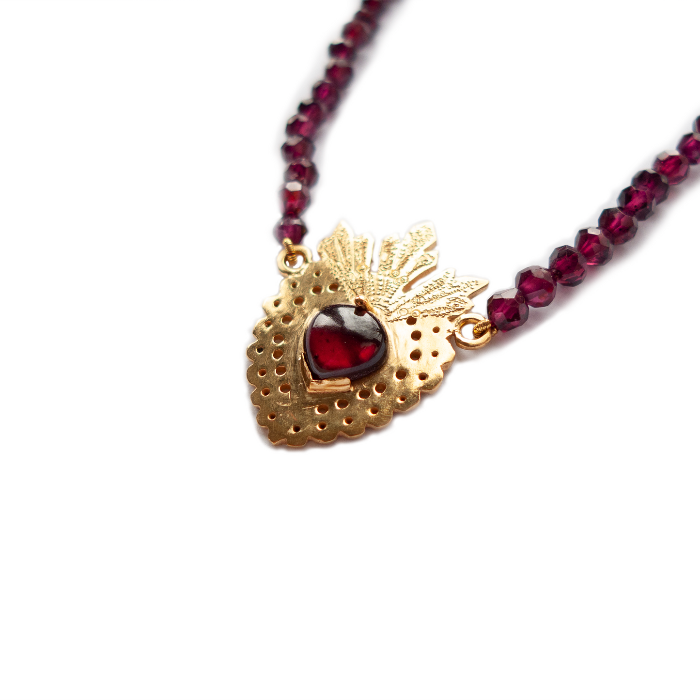 Large Garnet Flaming Heart Necklace