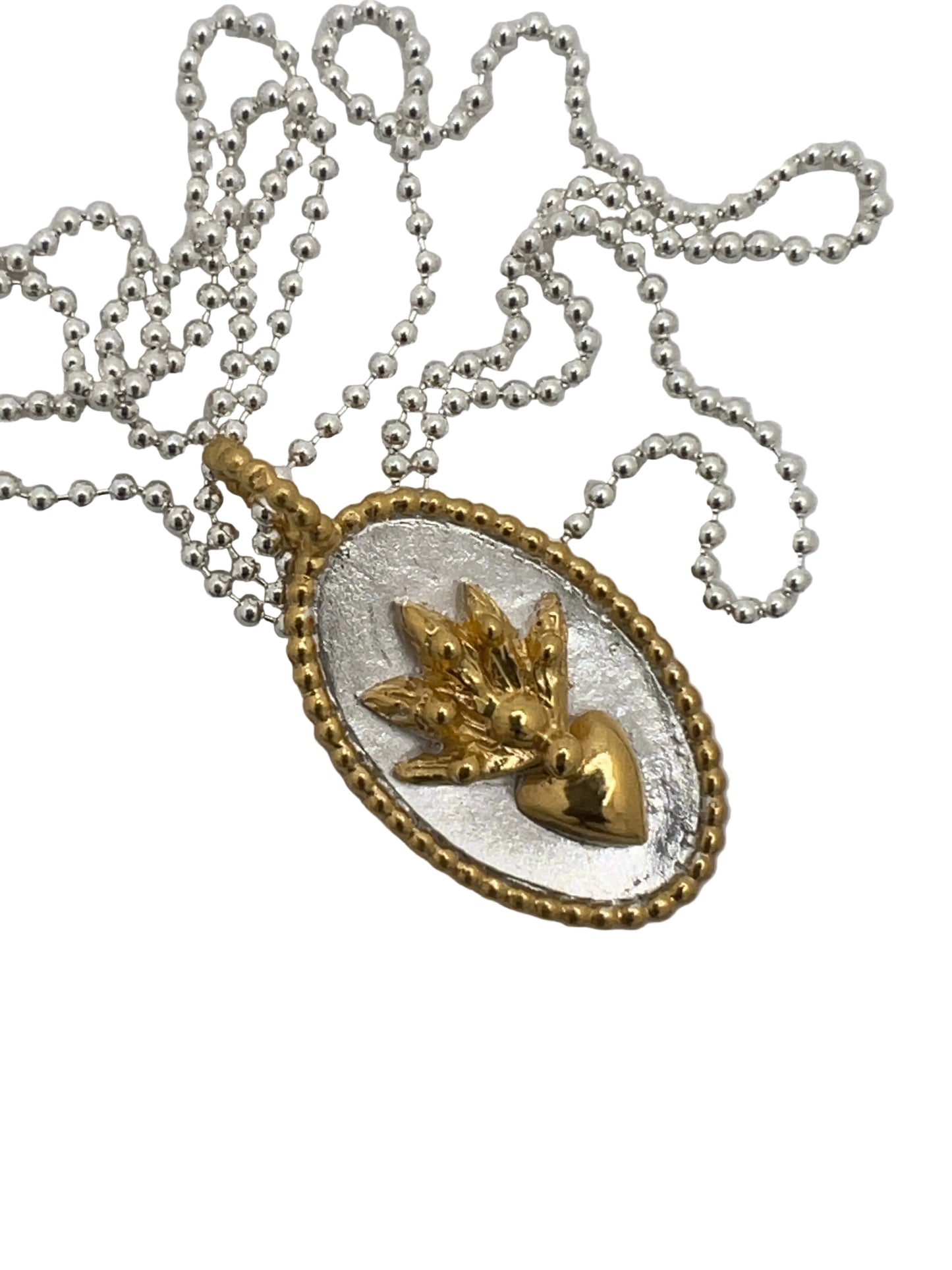 Picture Flaming heart in silver and gold plated frame