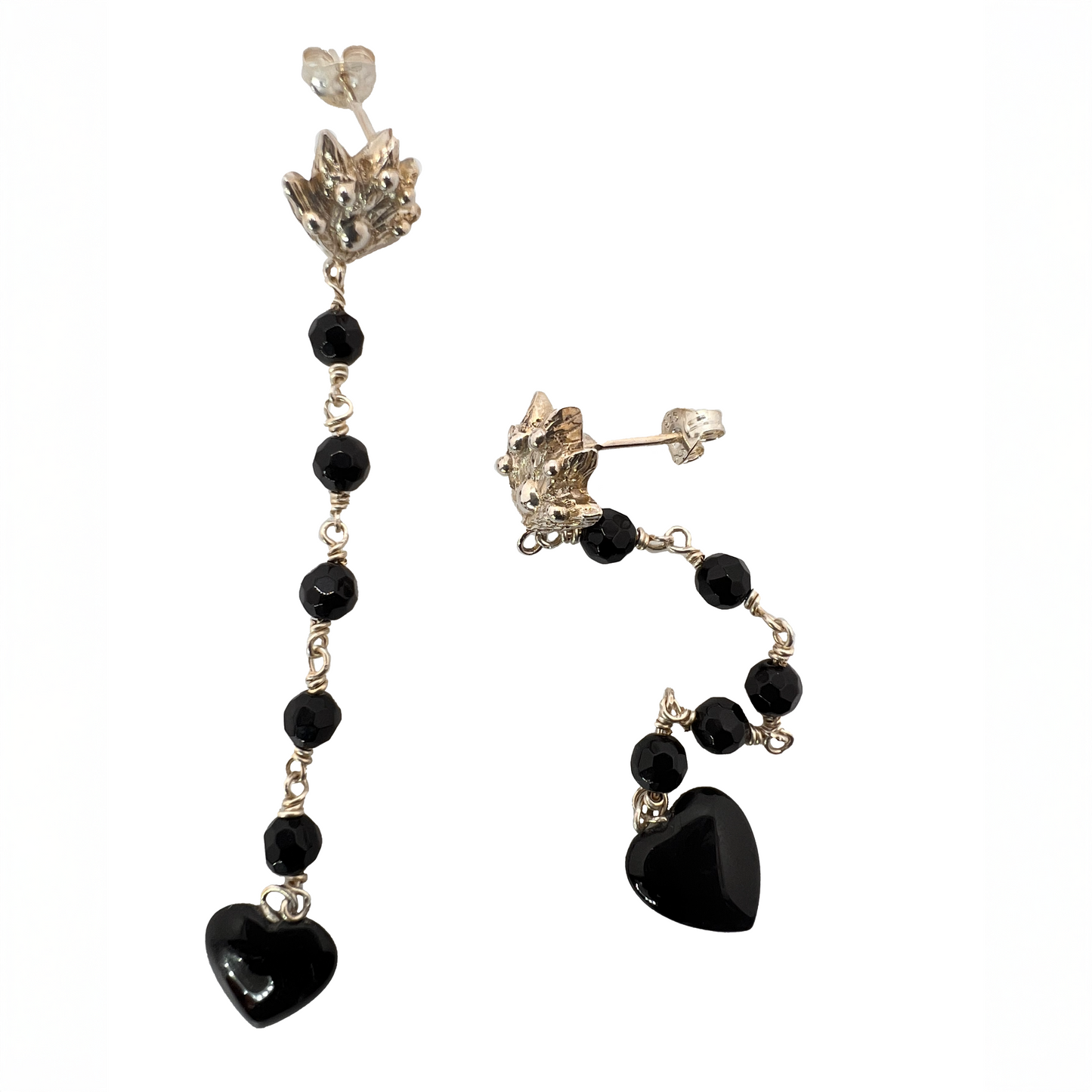 Black Onyx and Sterling Silver Rosary Earrings