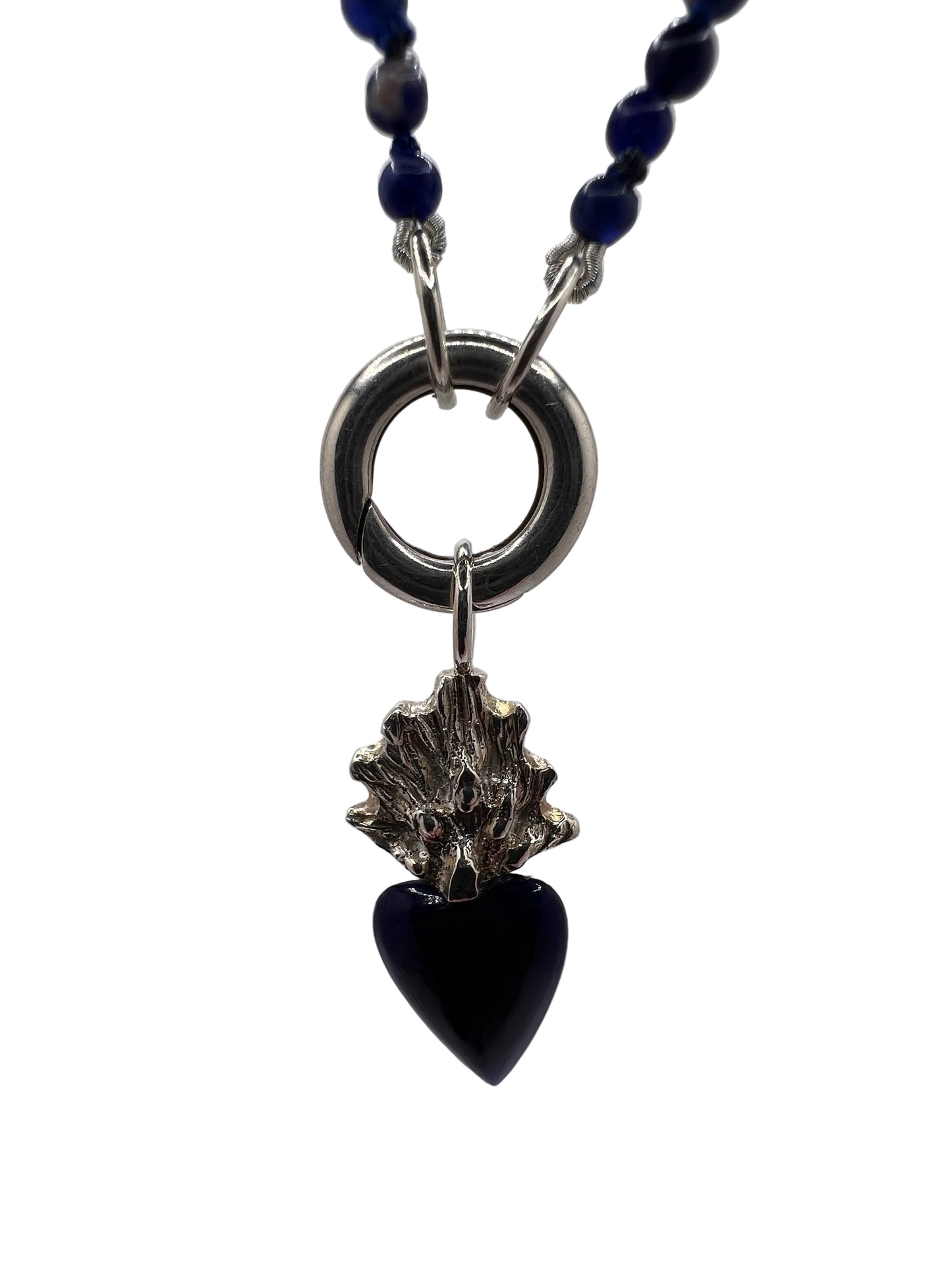Sodalite Knotted Necklace With Silver Pendant