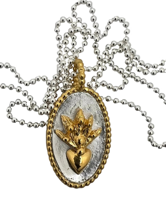 Picture Flaming heart in silver and gold plated frame
