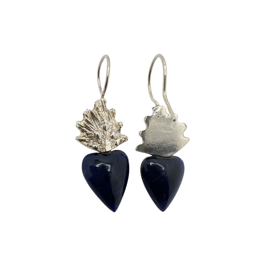 Blue Sodalite Heart Silver Earrings