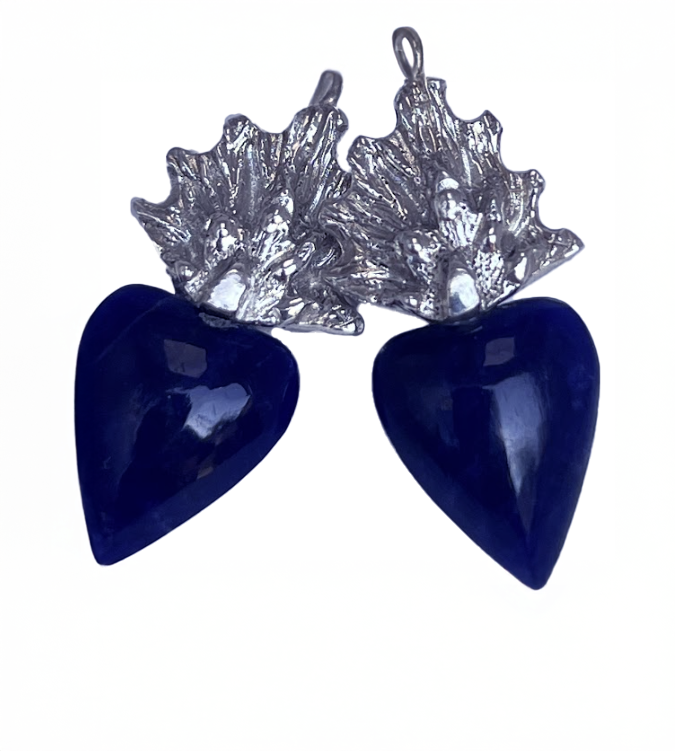 Blue Sodalite Heart Silver Earrings