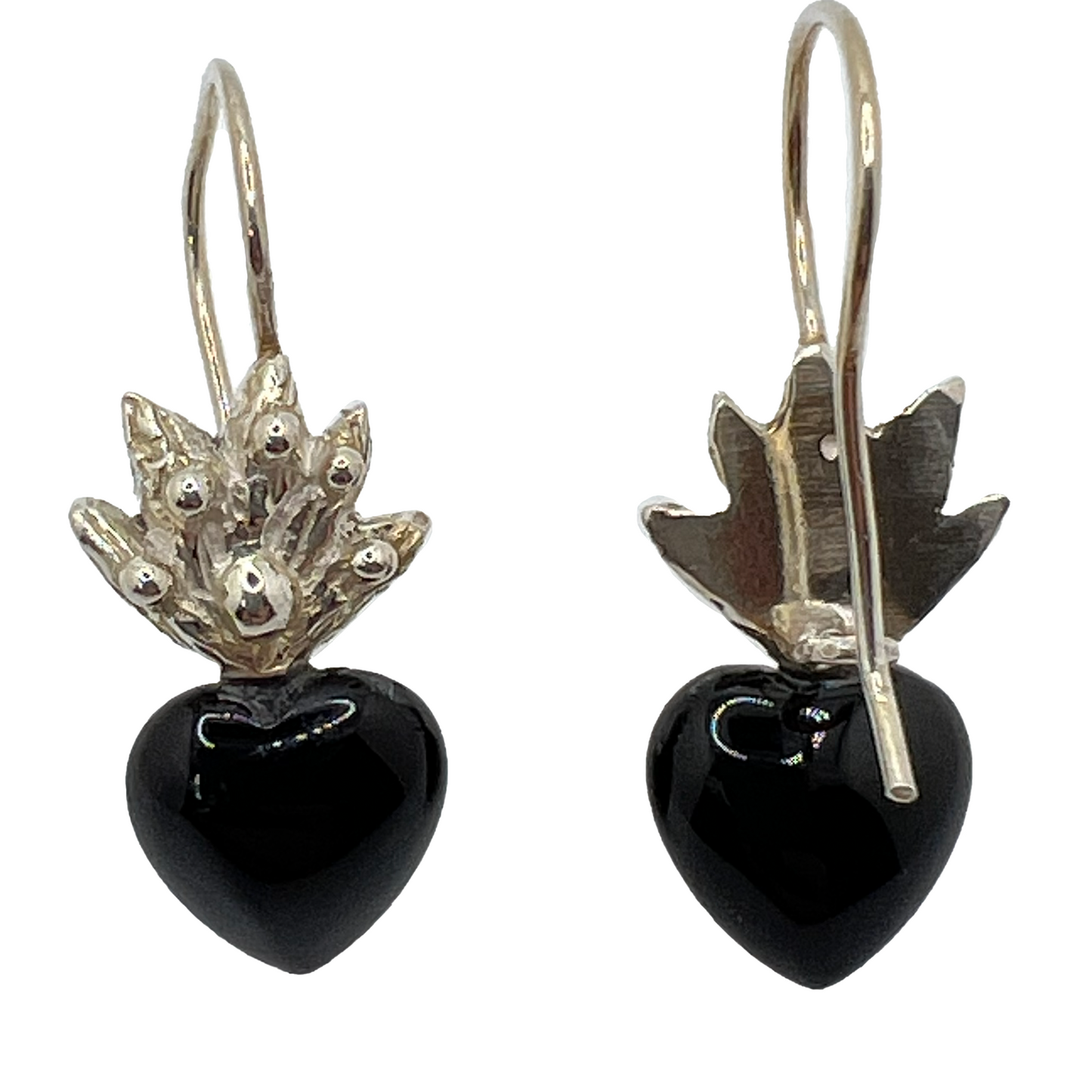 Black Onyx Heart Silver Earrings