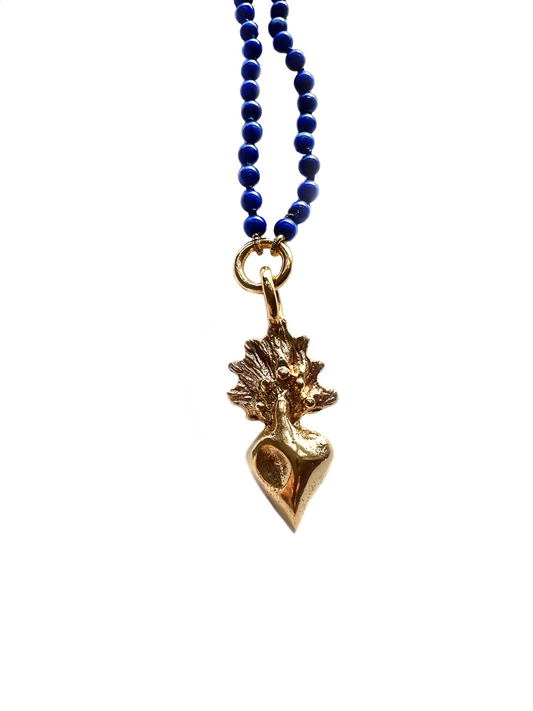 Lapis Lazuli Flaming Heart Necklace